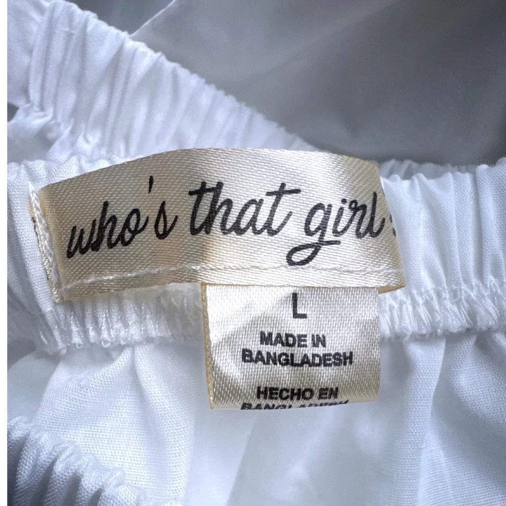 Who's That Girl White Ruffle Strap Peplum Top Women Large Tie Back Girly Summer - Picture 6 of 7